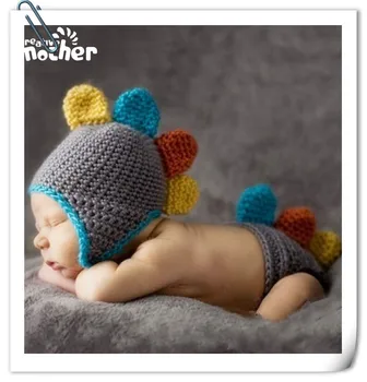 

Newborn Photography Props Baby Boy Accessories Dinosaur Knit Clothing Crochet Baby Hat+Pants Outfits Studio Baby Photo Props