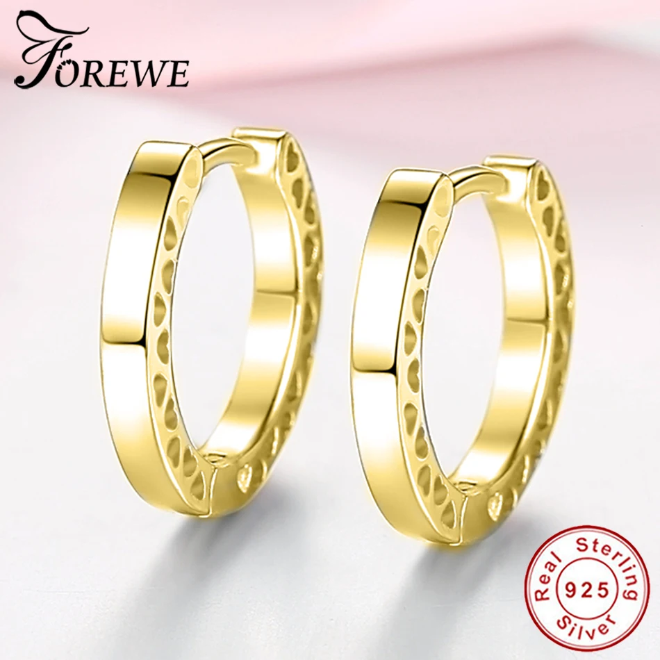 

FOREWE Authentic 925 Sterling Silver Forever Round Hoop Earrings Tiny Heart Gold Earrings For Women Silver 925 Jewelry Gift