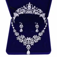 Qualidade de cristal nupcial do casamento conjuntos de joias mulheres noiva coroas tiara brinco joia do casamento
