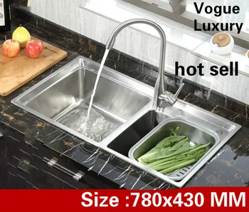 Best Free Shipping Apartment Luxury Kitchen Double Groove Sink Vogue Do The Dishes 304 Stainless Steel Hot Sell 780x430 MM
