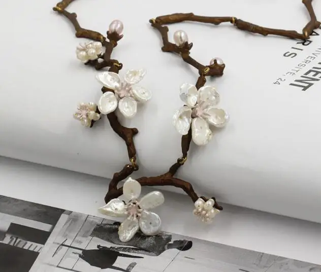CSxjd винтажное ожерелье с цветком персика и вишни, высококачественное металлическое медное ожерелье с натуральным жемчугом, женские роскошные ювелирные изделия