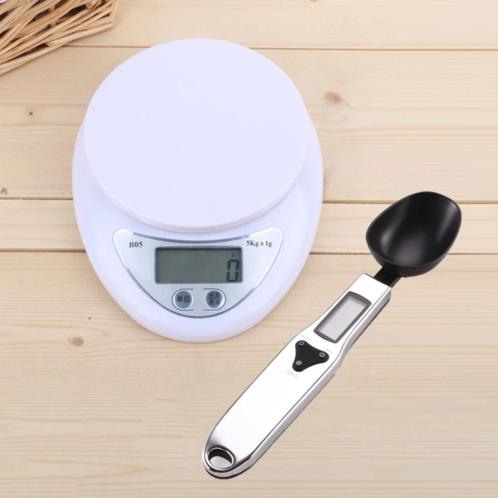 

Portable 5kg Kitchen Digital Scale LCD Display 300g Measuring Spoons Household Kitchen Accessories Food Weight Measuring Tools