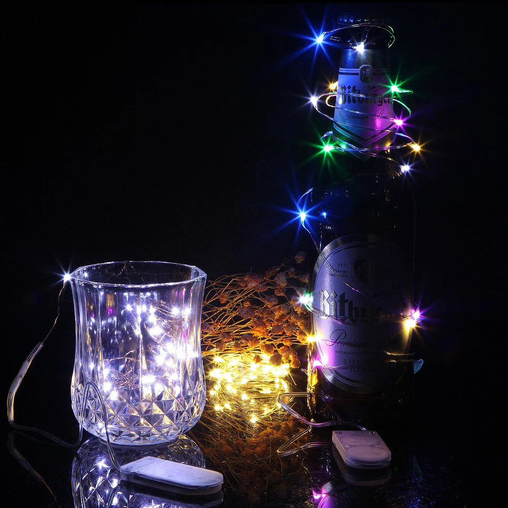 1 м 2 м медный светодиодный Сказочный светильник s CR2032 кнопка на батарейках Декоративная гирлянда светодиодный светильник-гирлянда Рождественское украшение для свадебной вечеринки
