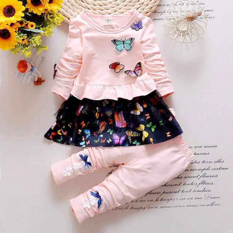 2016 New arrival hot sale kids clothing baby suits 2pcs jacket pants casual girls suits butterfly