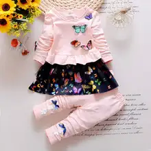 2016 New arrival hot sale kids clothing baby suits , 2pcs jacket +pants casual girls suits , butterfly printing sets Retail