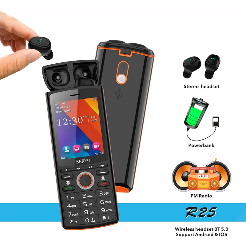Bluetooth наушники fm фонарь клавиатура Servo телефон R25 2 8 дюймов 6000 мАч power Bank 2G GSM