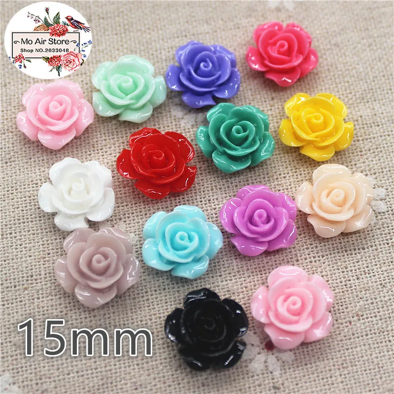 Mixed Color flower camellia resin flatback cabochon 50pcs 15mm DIY jewelry/phone decoration No Hole