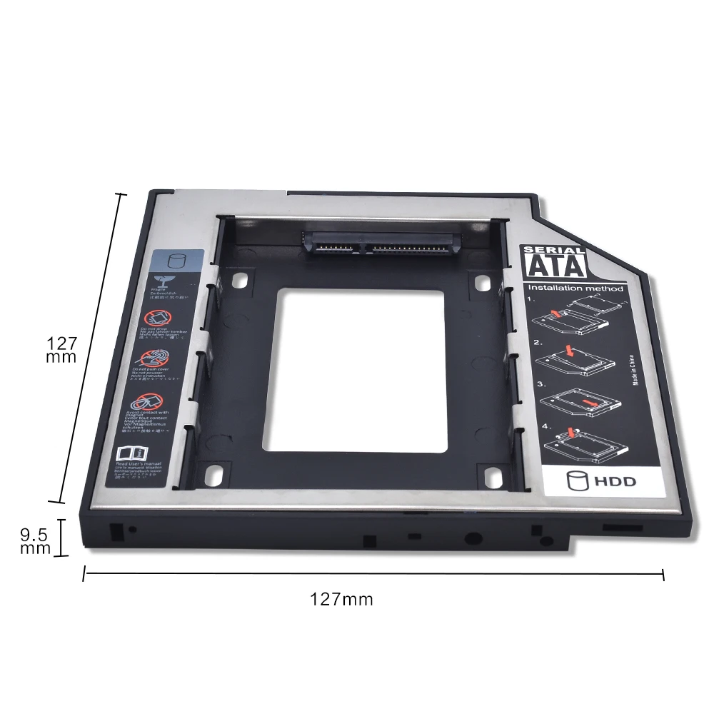 TISHRIC алюминий+ пластик Универсальный 2nd HDD Caddy 9,5 мм SATA 3,0 2," SSD чехол Корпус жесткого диска ODD Оптический отсек