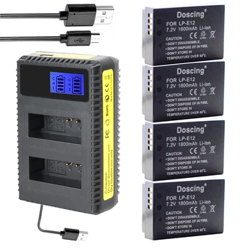 

4pc LP-E12 LP E12 LPE12 Rechargeable Batteries + LCD Dual Charger for Canon Rebel SL1 100D EOS-M EOS M2 EOS M10 Camera Battery