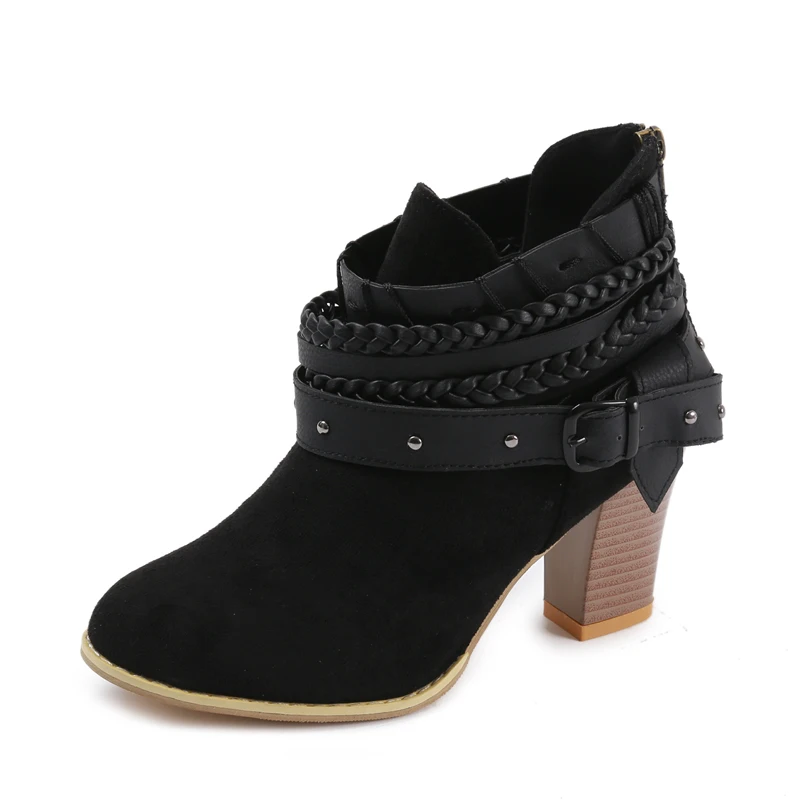 

Flock Leather Material Fashion Women Shoes Female High Heel 2019 New Women's Leisure Retro Winter Warm Suede Pumps