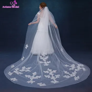 

AOLANES White Ivory 3 Meters Long Cathedral Bridal Veils One Layers With Appliques Lace Wedding Veils Wedding Accessories