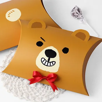 

50pcs Brown / Yellow cute bear duck Pillow Style Candy Boxes cookies Gift package Box Christmas children party Wedding Favors
