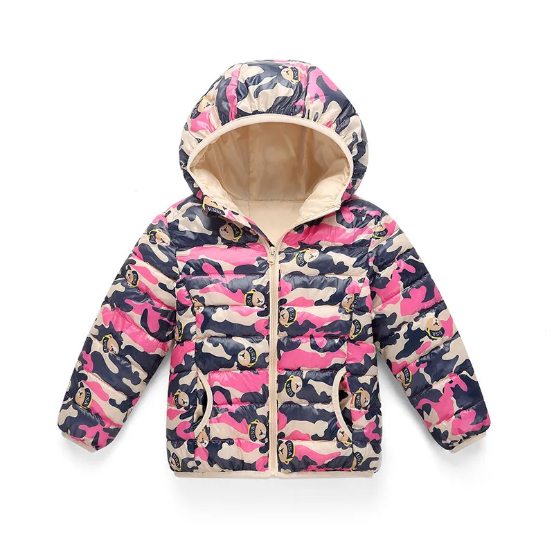 Куртки для мальчиков камуфляжная верхняя одежда с капюшоном Осенняя теплая куртка для девочек Модное детское пальто на молнии детская одежда верхняя одежда для подростков - Цвет: Розовый