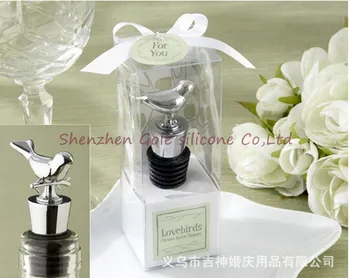 

Freeshipping 200pcs Love bird chrome wine bottle stopper Wedding bridal shower party favor guest gift