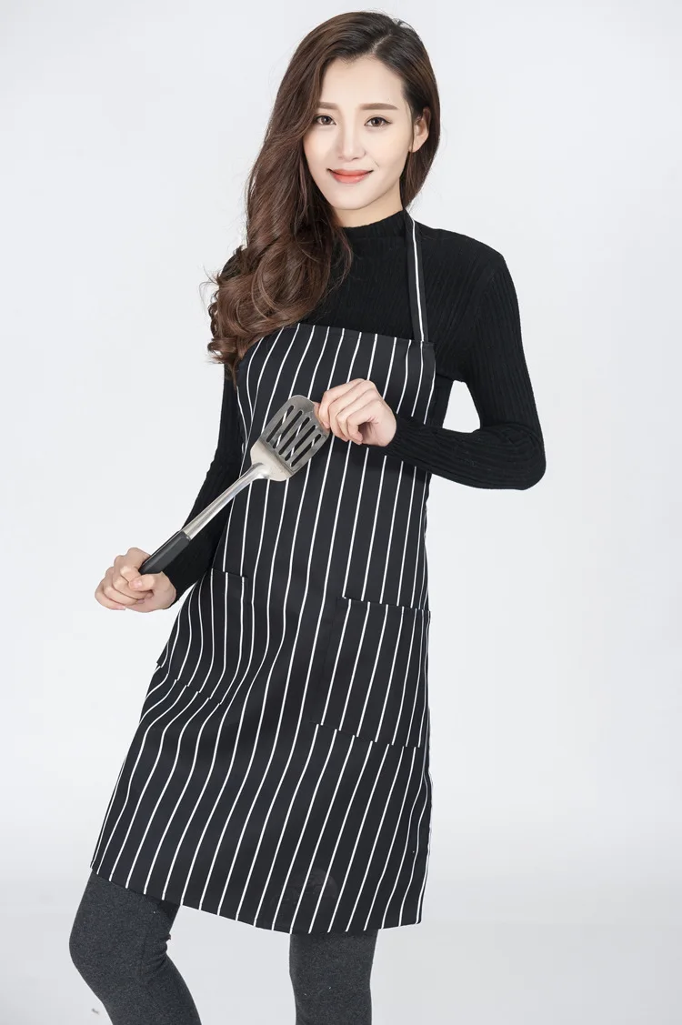 1PC New Black White Stripe Women Men Apron Commercial Restaurant Home