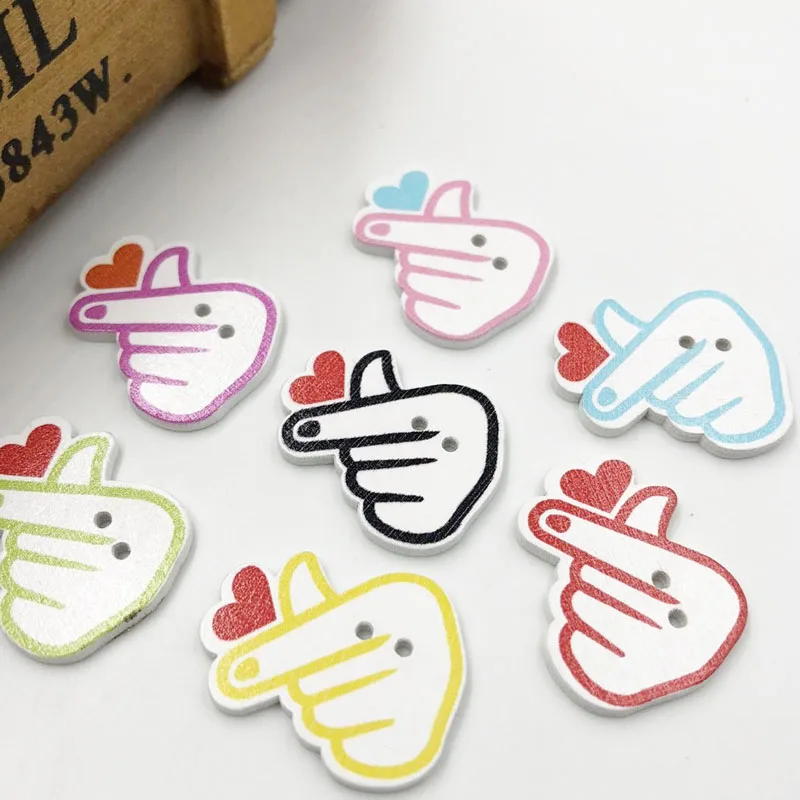 100 pcs Mix Color Finger Heart Wooden Buttons 2Hole Decor Craft DIY Scrapbooking Sewing WB551 | Дом и сад