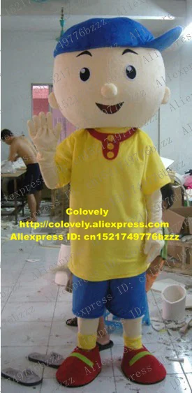 Lively Colorful Caillou Boy Mascot Costume Mascotte Spadger Lad Adult With Big Blue Cap Chubby Round Head No.2533 Free Ship |
