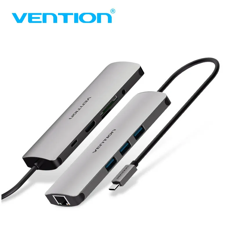 VEnTIO usb-хаб все в одном USB-C к HDMI VGA кард-ридер RJ45 PD адаптер для MacBook samsung Galaxy S8 mate 10 type C концентратор USB 3,0