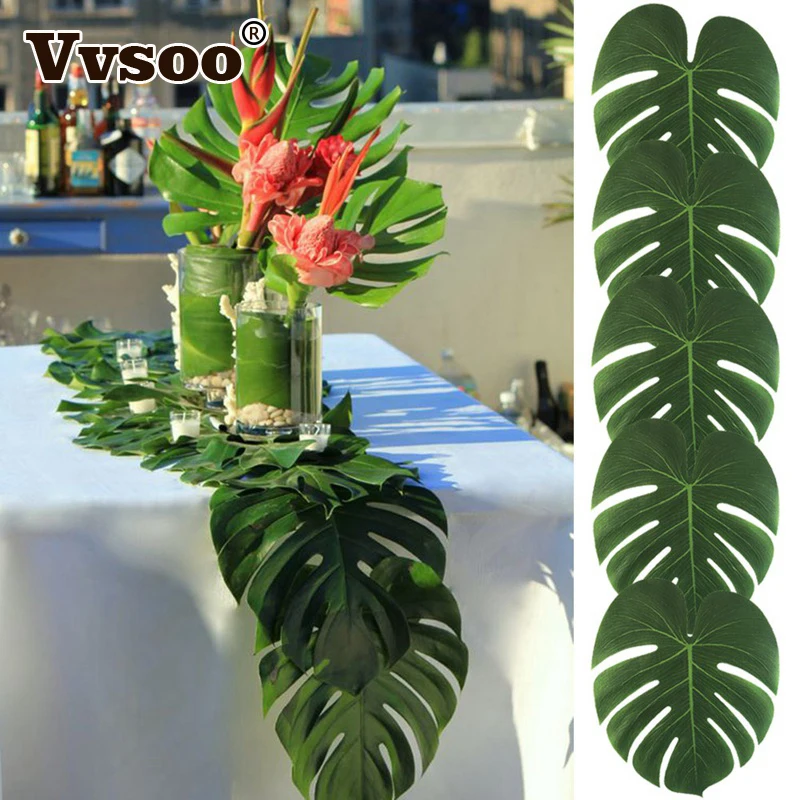 

Vvsoo 24Pcs 35x29cm&20x18cm Artificial Tropical Palm Leaves Simulation Leaf Hawaiian Luau Party Jungle Beach Theme Home Decor