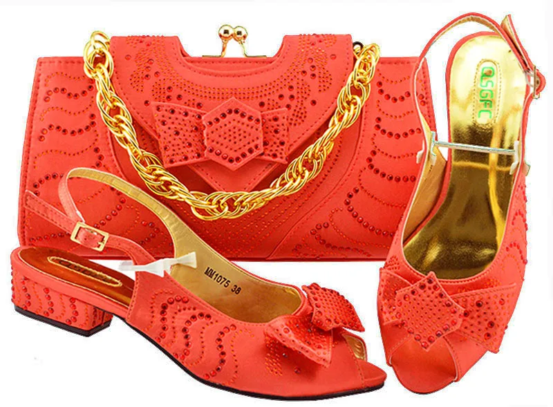 

2018 High Quality African Party Shoes and Bag Set Italian Shoes Matching Bags Decorated with Rhinestone