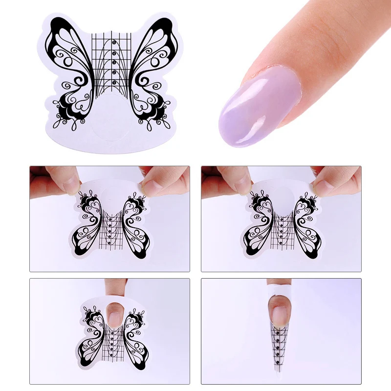 100 Pcs Nail Forms Black Butterfly Shape For UV Nail Tips Extension