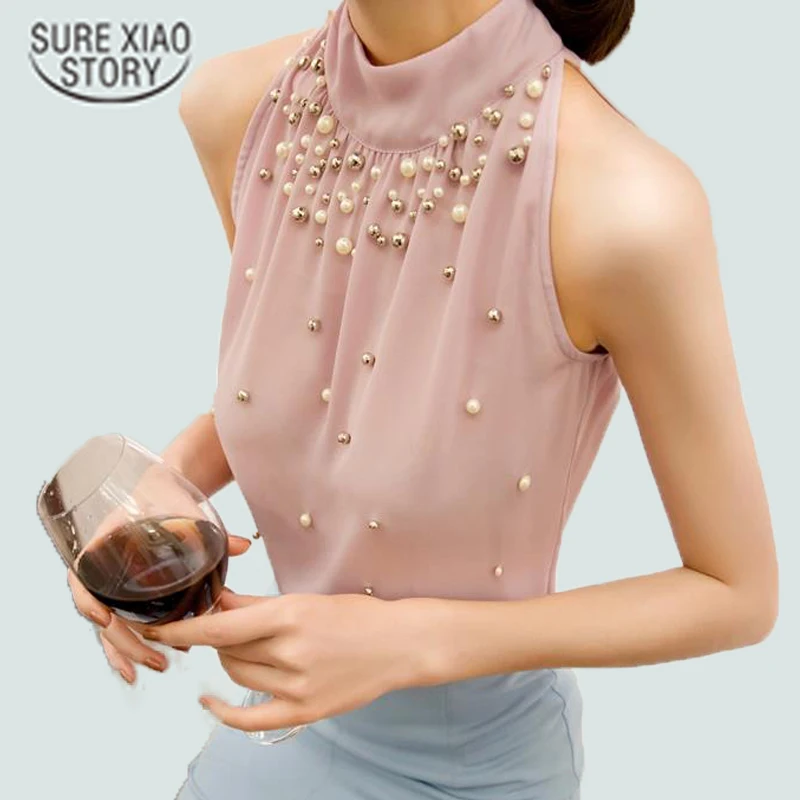 Новинка 2017 года Для женщин пикантные шифоновая блуза с бусинами корейская модная Водонепроницаемая Женская водолазка блузка рубашка Для