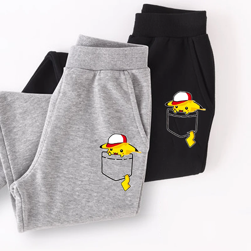 

Kids Winter cute pocket Pikachu trousers girl's cartoon icon long pants boy cotton fashion sweatpants Optional plus velvet