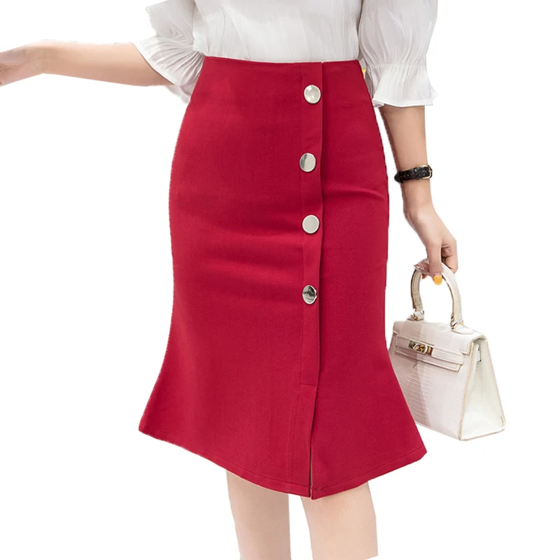 

New Fashion Bttton Desgin Women Skirt Midi Skirt Slim Casual Sexy Pencil Skirt Elegant Ladies Black Skirts S-3XL 2019 skirt