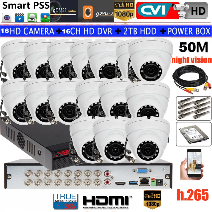 XVR5116HS X 16ch CVI система видеонаблюдения с 2 МП 1080P Водонепроницаемая HDCVI IR купольная