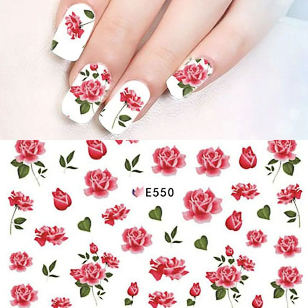 1 лист красный цветочный цветок 3d клей для ногтей наклейки-слайдеры Super Thins Bloomy розовые блестки для ногтей наклейки Красота Советы украшения BEE550