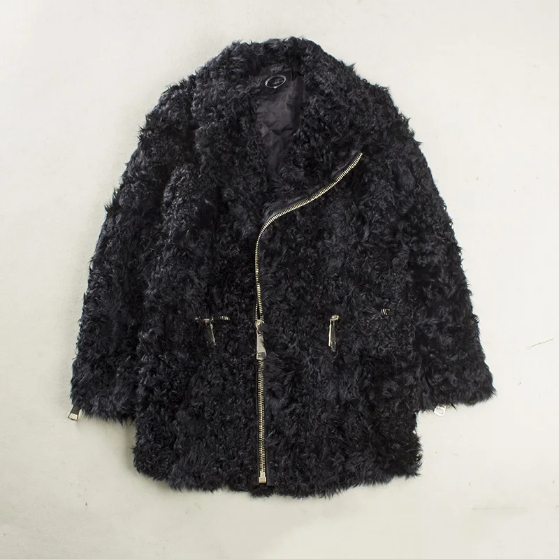 

Lamb collar zipper collar parka with real fur women's fur coats from natural fur women winter jacket with real fur