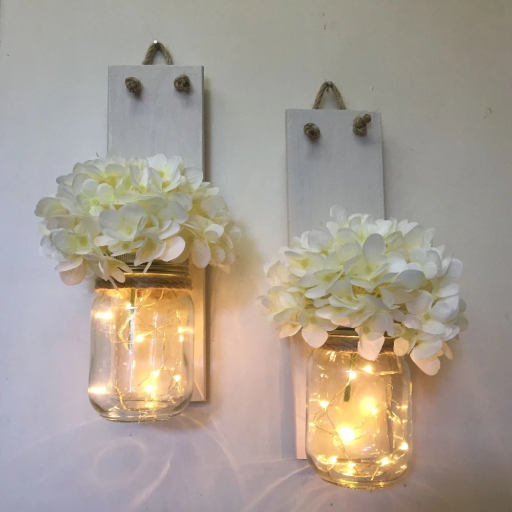 sconces Rustic Home Decor Set Hanging Candle Holders Rustic Wood Decor Mason Jar wood candle Mason Jar Decor candle holder