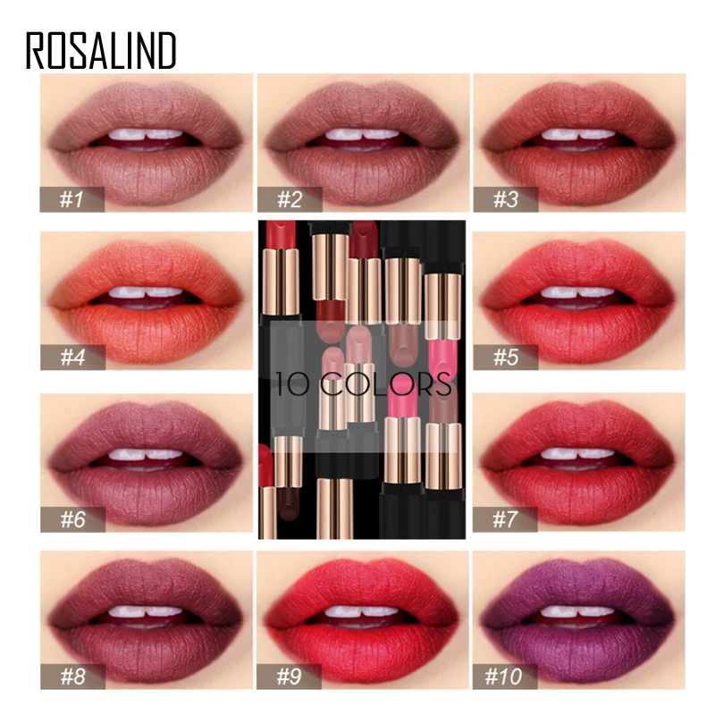 

ROSALIND Matte Lipstick Cosmetics For Make up Matt Lipstick Long-Lasting 10 Colors Waterproof Full Professional Makeup Lipstick