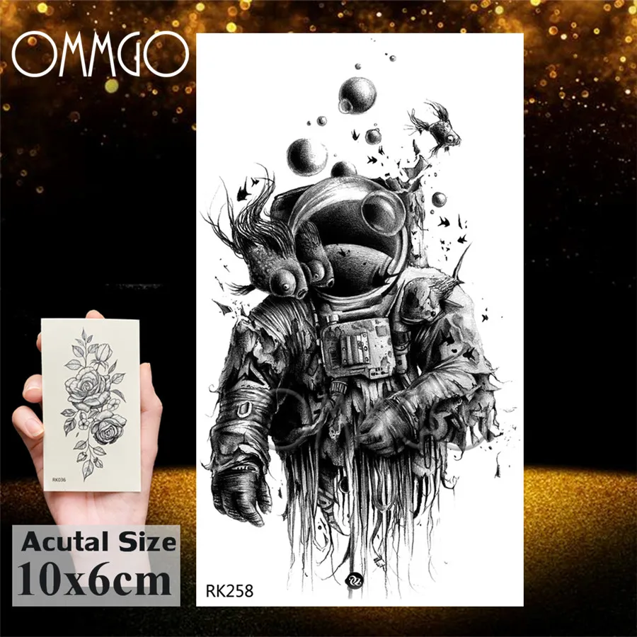 OMMGO галактика Вселенная астронавт водяной пуф Временные татуировки стикер акварель планета космонавтов тату боди-арт флэш-тату бумага