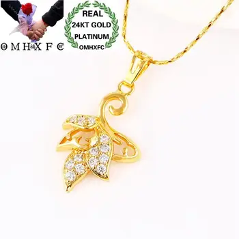 

OMHXFC Wholesale European Fashion Woman Girl Party Birthday Wedding Vintage Hollow White Leaf 24KT Gold Pendant Necklace EX117