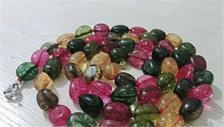 

Charming! 10x16mm Multicolor irregular Tourmaline Necklace 34"WEQ