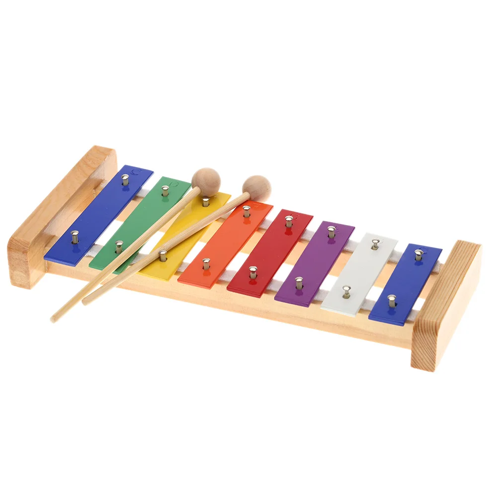 Wood Pine Xylophone 8 Note 3mm Colorful Aluminum Plate C Key Percussion