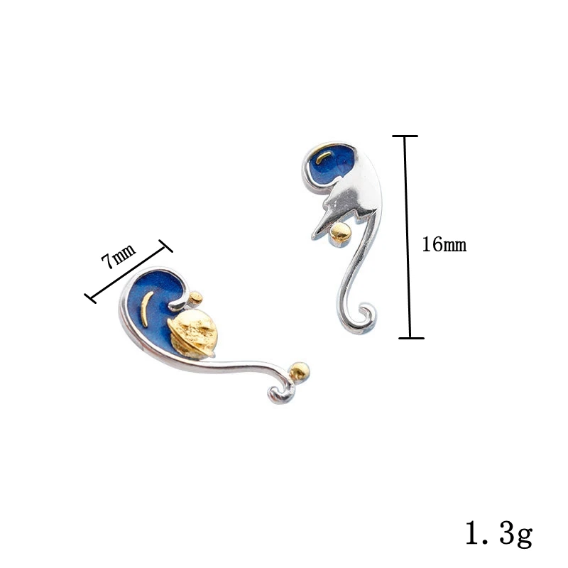 Silvology 925 пробы Серьги в виде Луны и звезды Ван Гога Звездное небо эмалированные креативные серьги-гвоздики для женщин романтические ювелирные изделия
