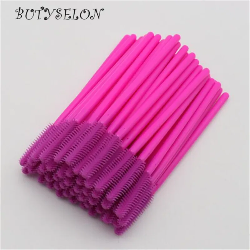 50pcs 일회용 실리콘 속눈썹 브러쉬 마스카라 완드 애플리케이터 눈썹 빗 마이크로 브러시 속눈썹 연장 용품 메이크업 도구