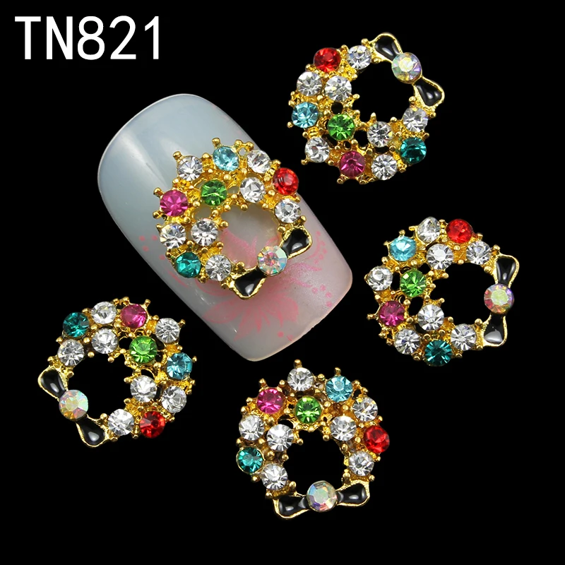 

10pcs Glitter Golden Round Rhinestones 3d Nail Art Decorations, Alloy Nail Sticker Charms Jewelry for Nail Polish Tools TN821