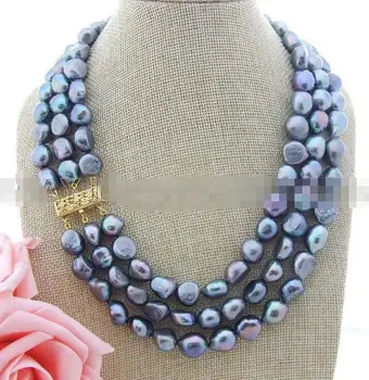 

beautiful 17" 3 row Black Baroque Pearl Necklace