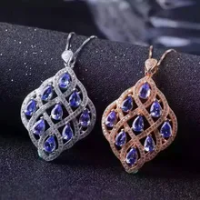 Натуральный голубой танзанит кулон S925 серебро Природный камень кулон Цепочки и ожерелья модный Роскошные элегантные листья Женщин подарок ювелирные изделия