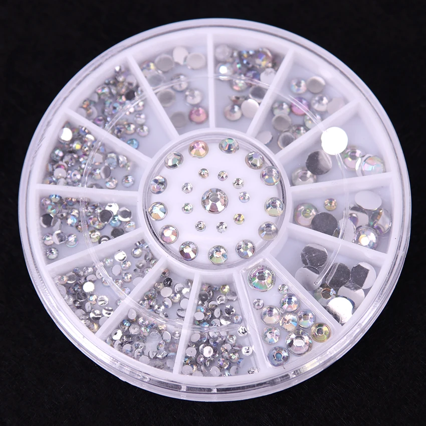 

300PC/Box DIY Nail Art Wheel Tips Crystal Glitter Rhinestone 3D Nail Art Decoration White AB Acrylic Diamond Drill