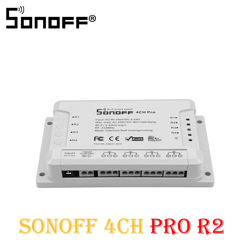 Sonoff 4CH Pro R2, умный Wifi переключатель 433 МГц RF Wifi светильник 4 банды 3 режима работы инчинг интерлок умный дом с Alexa - Цвет: SONOFF 4CH PRO R2