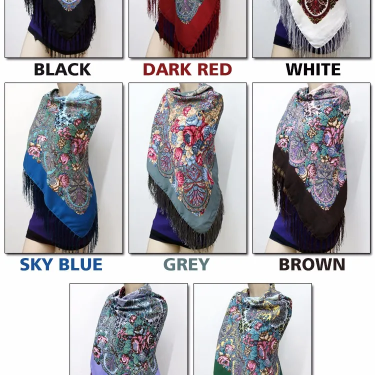 Шарф с кисточками, Зимний модный женский хлопковый квадратный брендовый платок с цветочным принтом, женский шарф, женские хлопковые шарфы, обертка 1