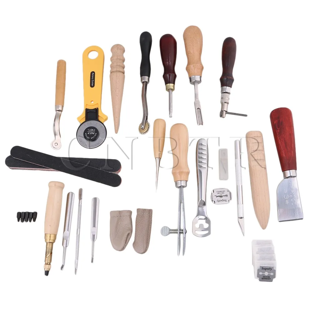 

CNBTR 24PCS Leathercraft Basic DIY Accessories Tools Kit for Hand Sewing Stitching Wheels and Stamping