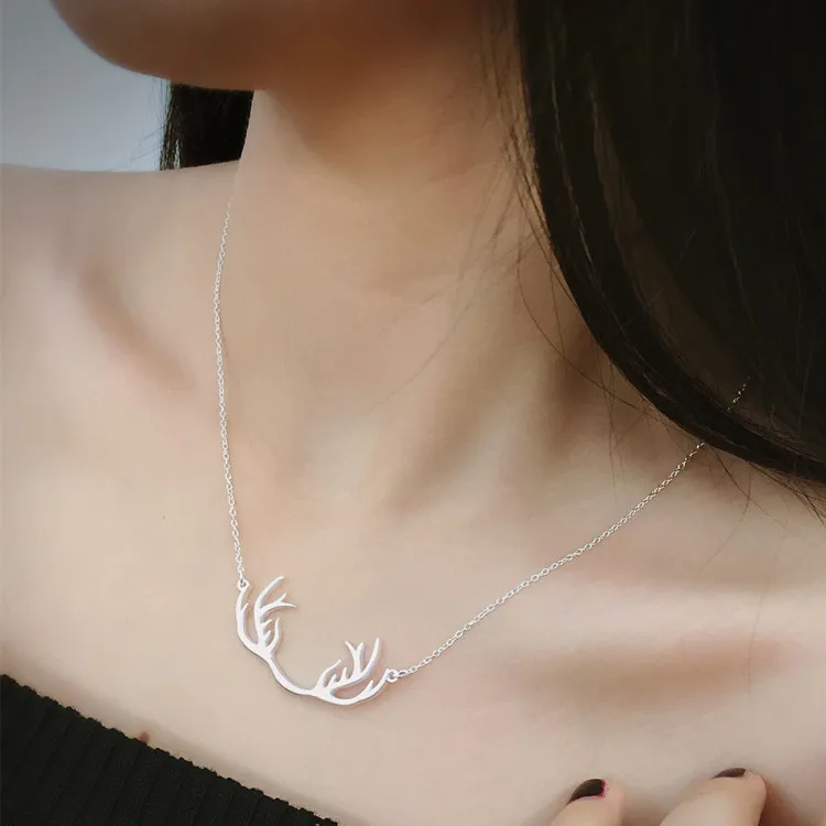 

100% real 925 Sterling Silver Crystal deer head pendant necklace Rhodium plated silver choker jewelry necklaces for girls