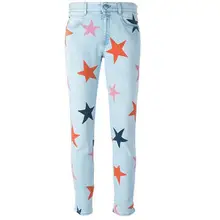 Большие размеры 24-32! Модные женские джинсовые брюки с принтом пятиконечной звезды Винтажные эластичные потертые повседневные джинсы