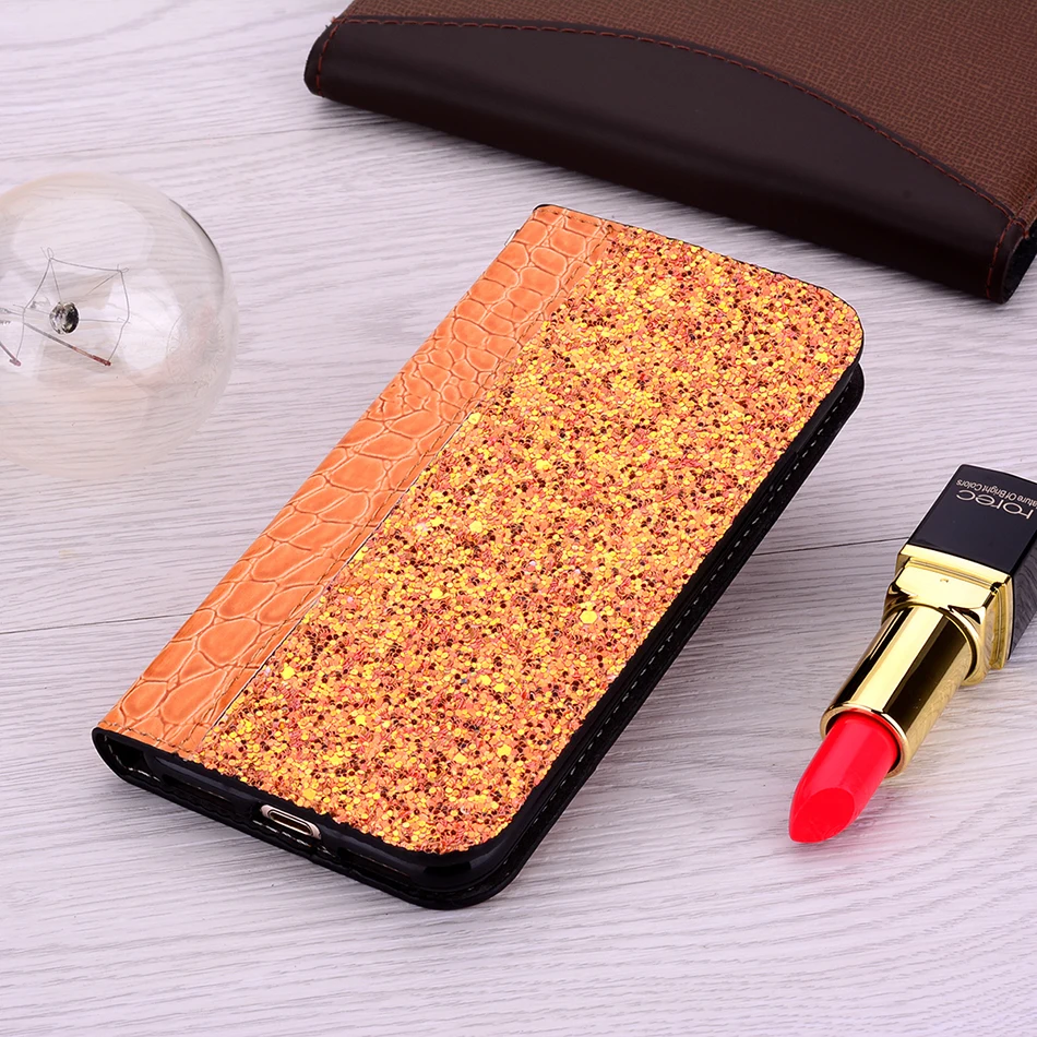 Crocodile Pattern Wallet Glitter Phone Case For Samsung Galaxy S10 5G S10E S9 S8 Plus Book Style A20e A30 A40 A50 A70 Back Cover