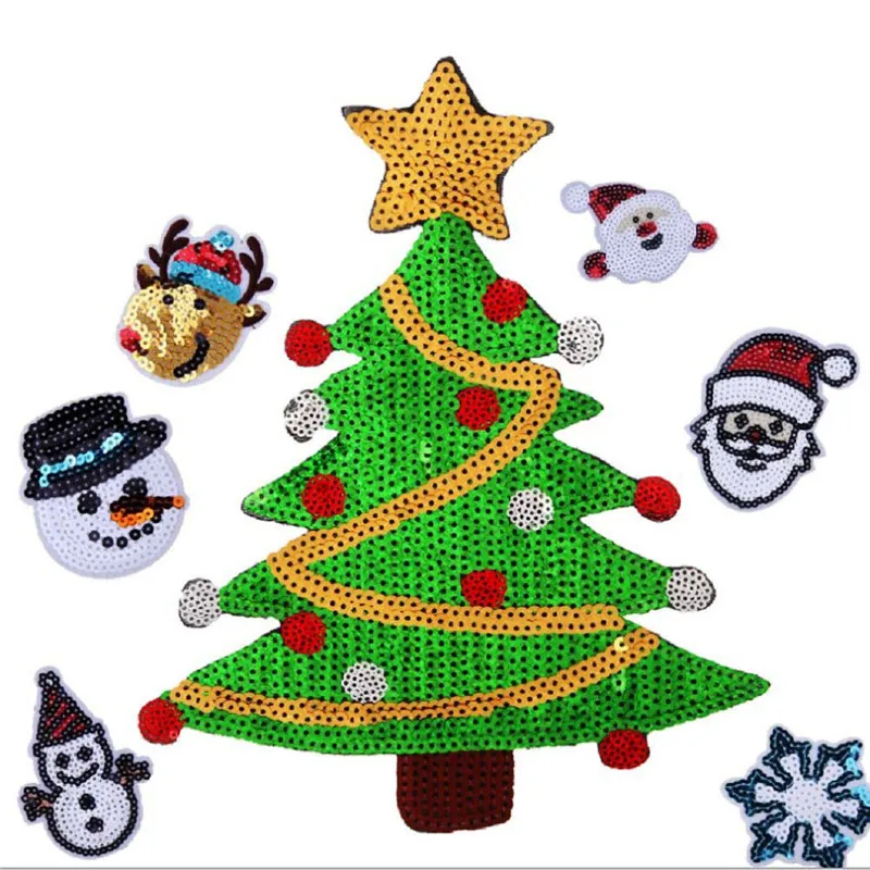 Diy рождественское, с блестками патч Лось дерева гладить на заплатка для одежды для детей рубашка с аппликацией и вышивкой платье аксессуары Стикеры подарки на Рождество